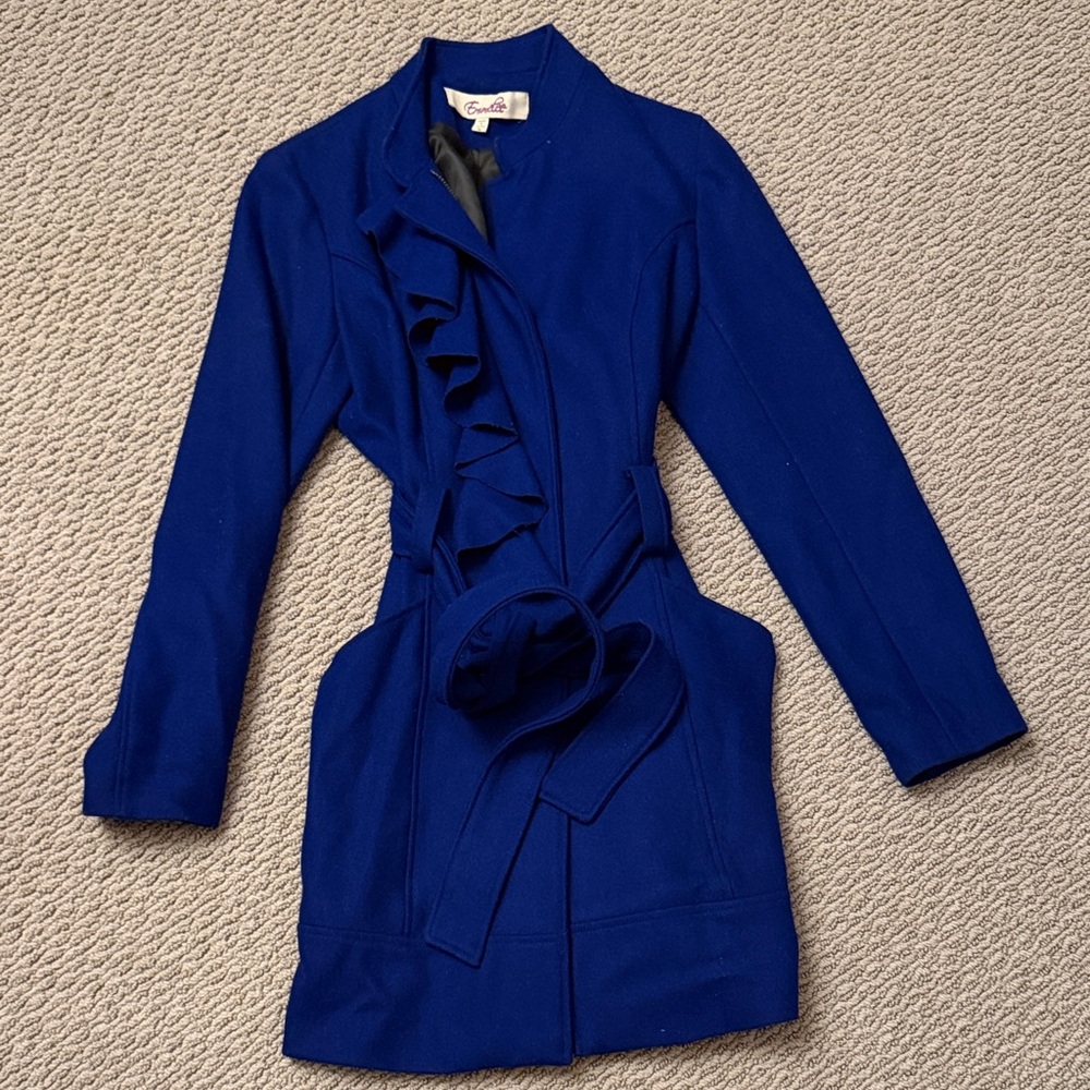 Emmelee for F.C. Deep Blue Ruffle Trench Coat